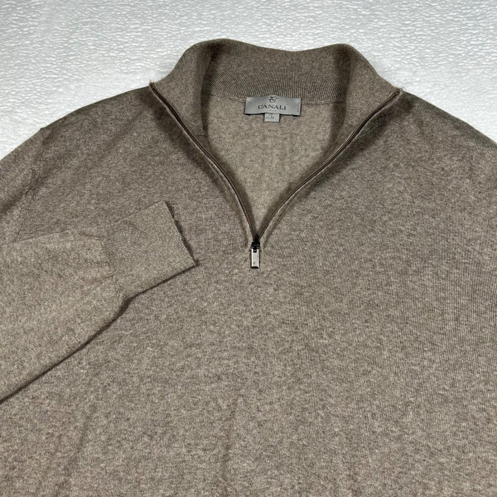 Canali Quarter Zip Sweater Merino Wool Mens 44US 54IT Brown Made in Italy Lux